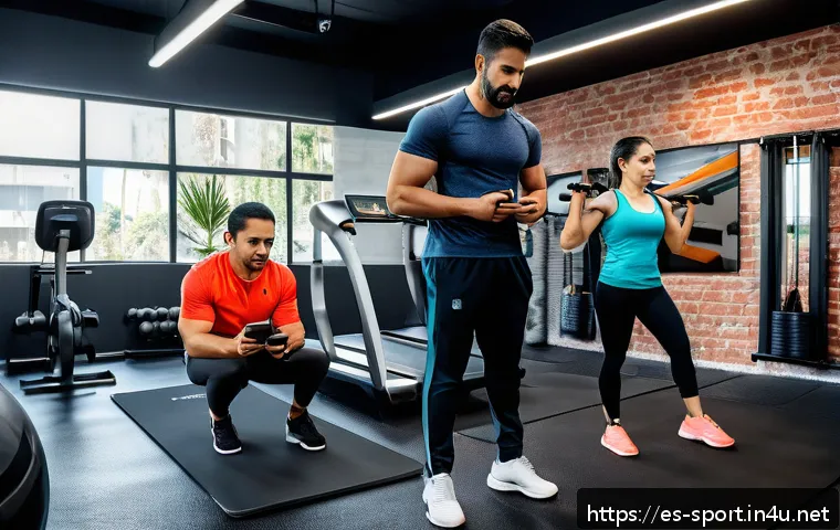 생활체육지도사와 운동 처방 기술 - A diverse group of Hispanic adults engaged in a personalized fitness assessment session inside a mod...